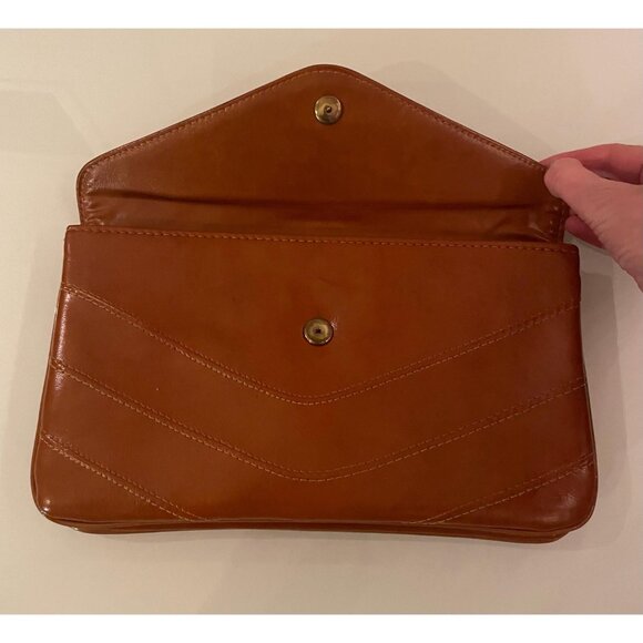 1970s Purse, Orange Brown Clutch, Vegan Leather Purse - Picture 4 of 8